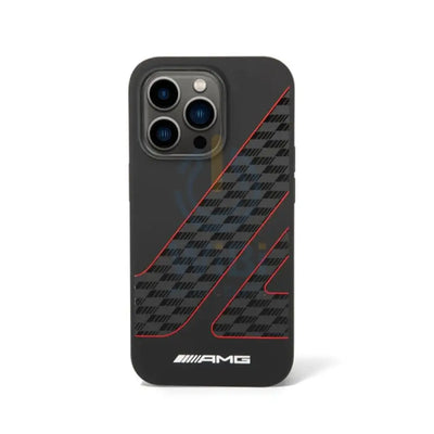 AMG Liquid Silicone Case Checkered Flag Pattern - Apple iPhone 14 Pro Max / Black / Red Accessories > Mobiles & Tablets