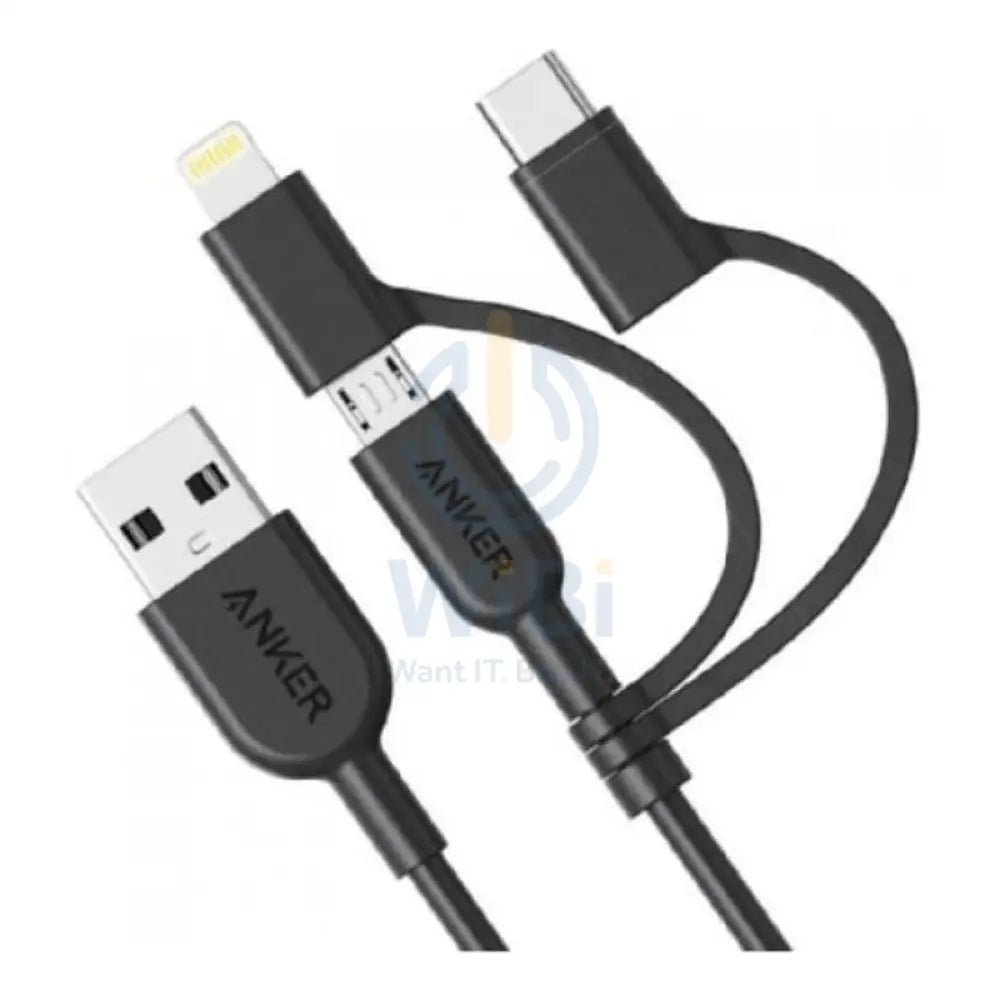 انكر 3 في 1 باورلاين 3 في 1 باورلاين 2 كابل - 0.9 متر / يو اس بي / يو اس بي/ لايتننج / أسود اكسسوارات > كبلات  محولات >
