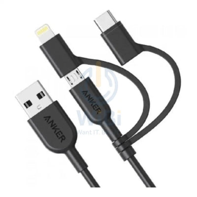 Anker 3-in-1 PowerLine II Cable - 0.9 Meter / Micro USB / USB-C / Lightning / Black Accessories > Cables & Converters >