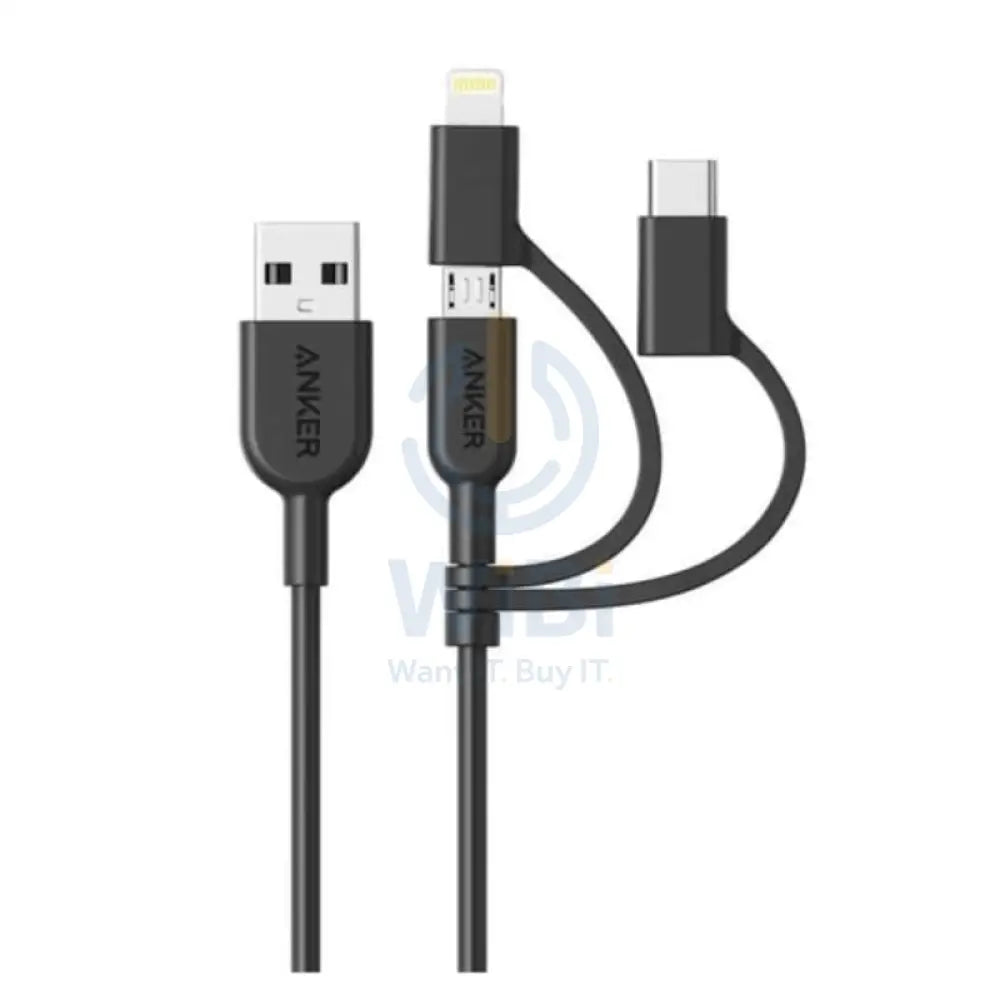 انكر 3 في 1 باورلاين 3 في 1 باورلاين 2 كابل - 0.9 متر / يو اس بي / يو اس بي/ لايتننج / أسود اكسسوارات > كبلات  محولات >