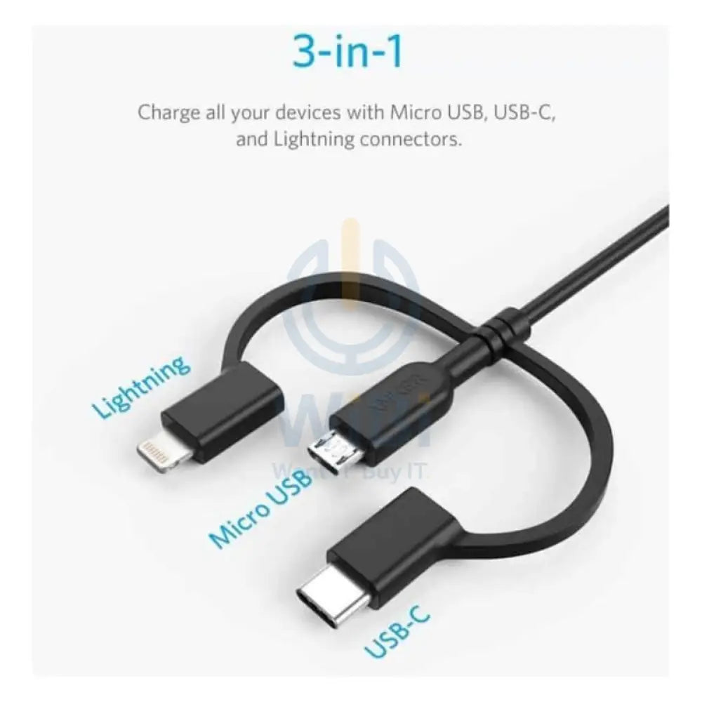 انكر 3 في 1 باورلاين 3 في 1 باورلاين 2 كابل - 0.9 متر / يو اس بي / يو اس بي/ لايتننج / أسود اكسسوارات > كبلات  محولات >