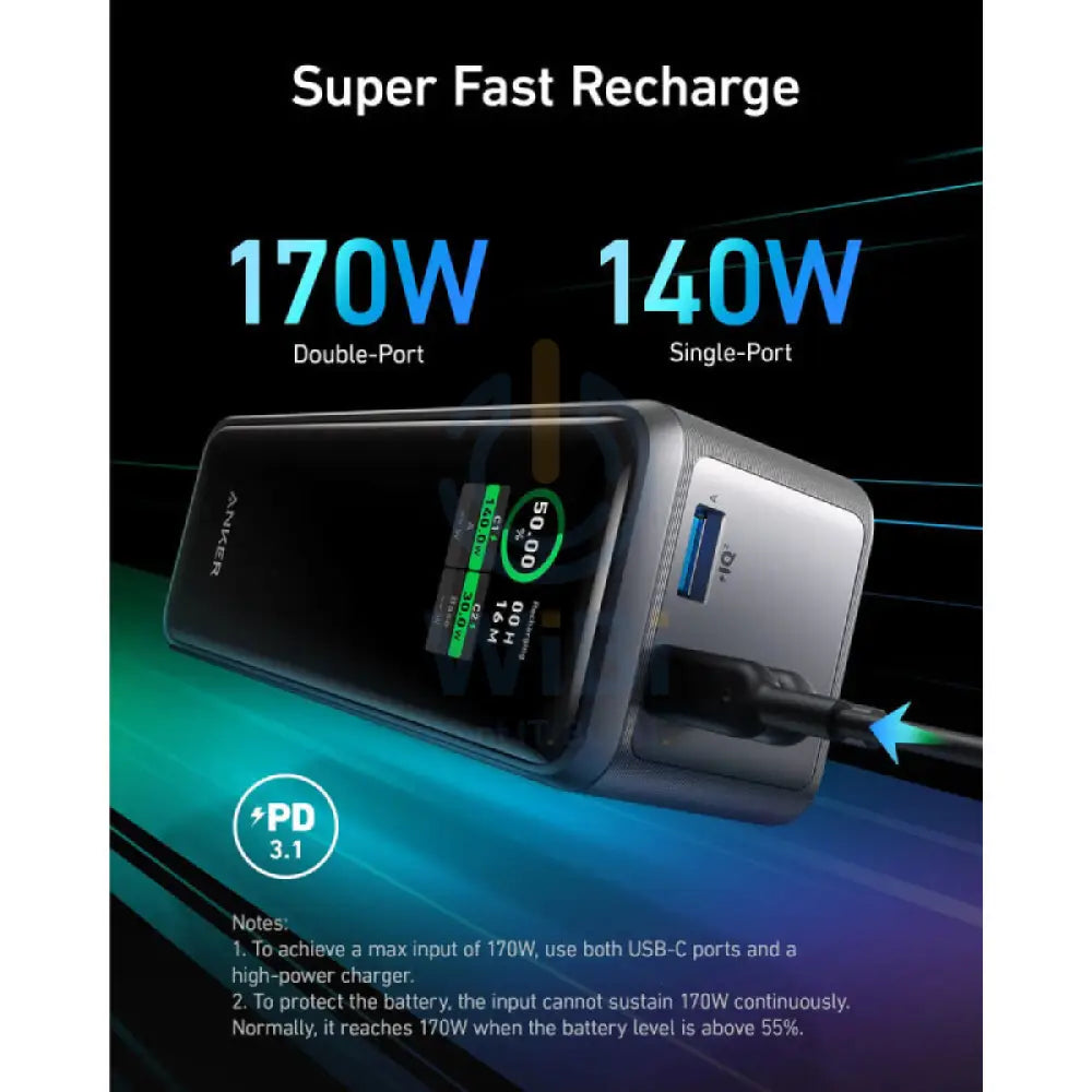 Anker 3-Port 250W Power Bank with LCD Screen - 27,650mAh / Black Accessories > Power Bank