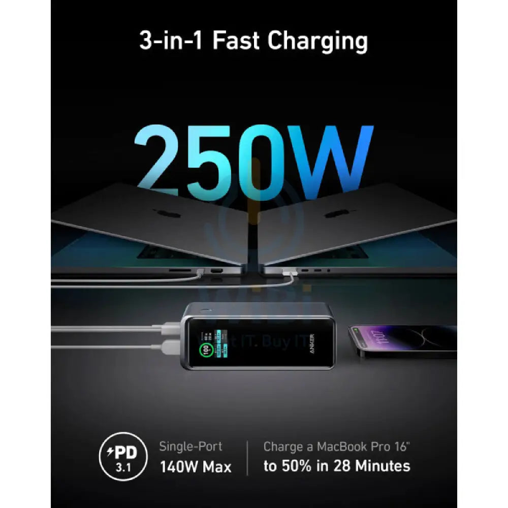 Anker 3-Port 250W Power Bank with LCD Screen - 27,650mAh / Black Accessories > Power Bank