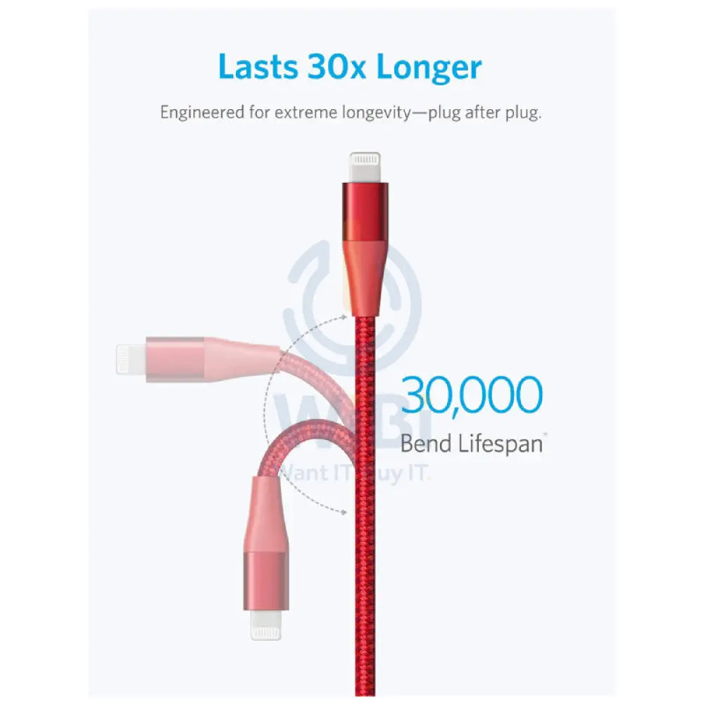 Anker C89 Powerline + II Lightning Cable - 0.9 Meter / Red Accessories > Cables & Converters > Cables