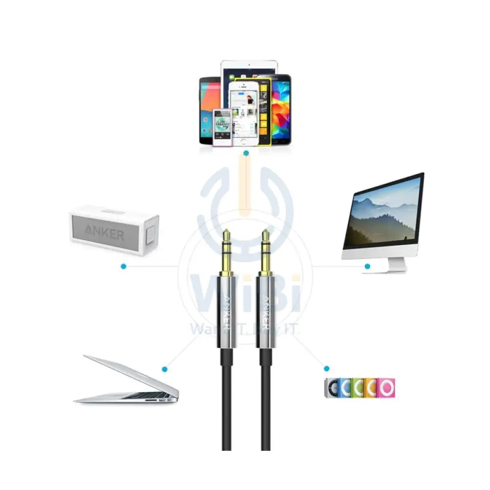 Anker Premium Auxiliary AUX Cable (1.2m) - Black Accessories > Mobiles & Tablets > Tablets