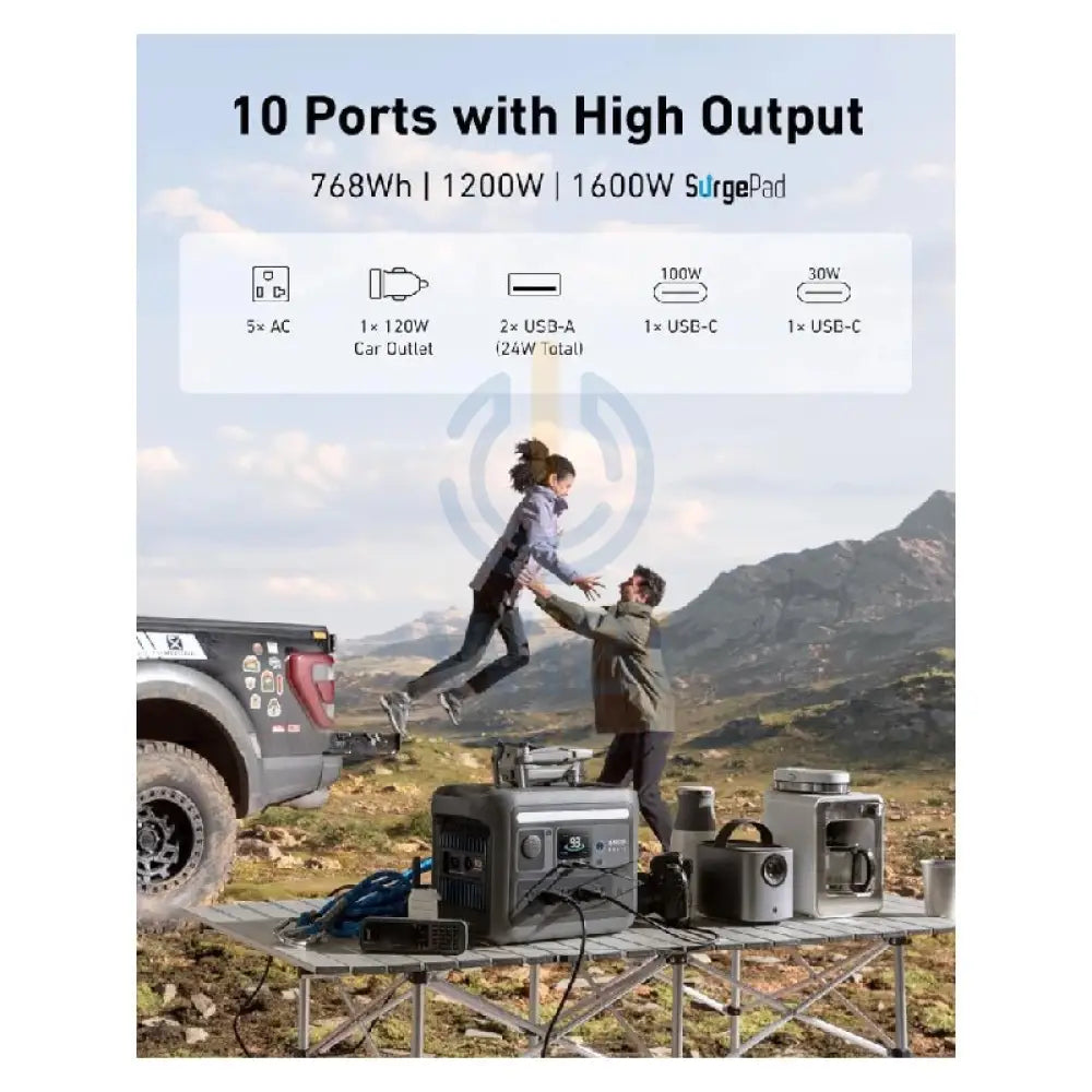 انكر طاقة سوليكس C800 بلس المحمولة  مع مصابيح التخييم - 1200 واط / 768 واط ساعة / أسود اكسسوارات > بنك طاقة