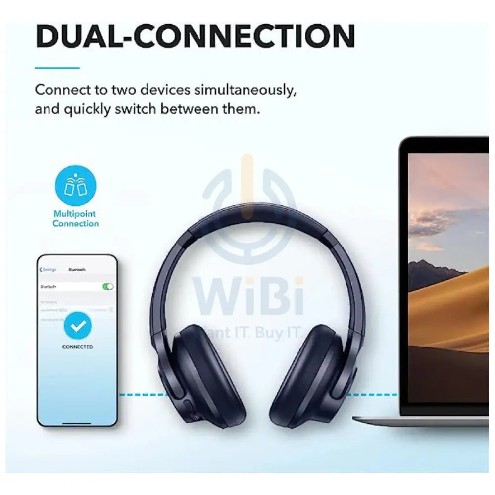 انكر ساوندكور Q20i لاسلكي سماعات الرأس - فوق الأذن / بلوتوث / أزرق اكسسوارات  الصوت > سماعات الرأس