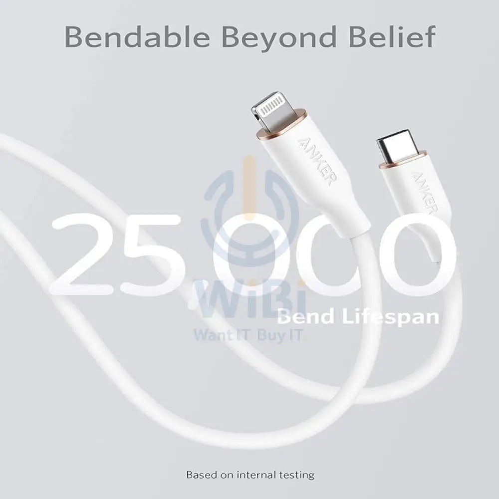 آنكر سوبر سترونج باورلاين إل إل إل فلو - يو اس بي-ج إلى لايتننج / 6 قدم / أبيض