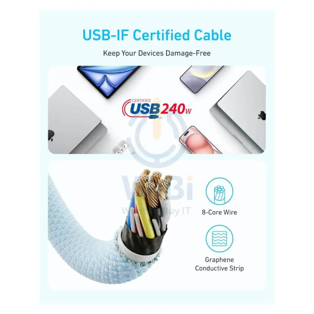 Anker Zolo USB-C to USB-C Braided Cable - 240W / 1.8 Meter / White Accessories > Cables & Converters > Cables