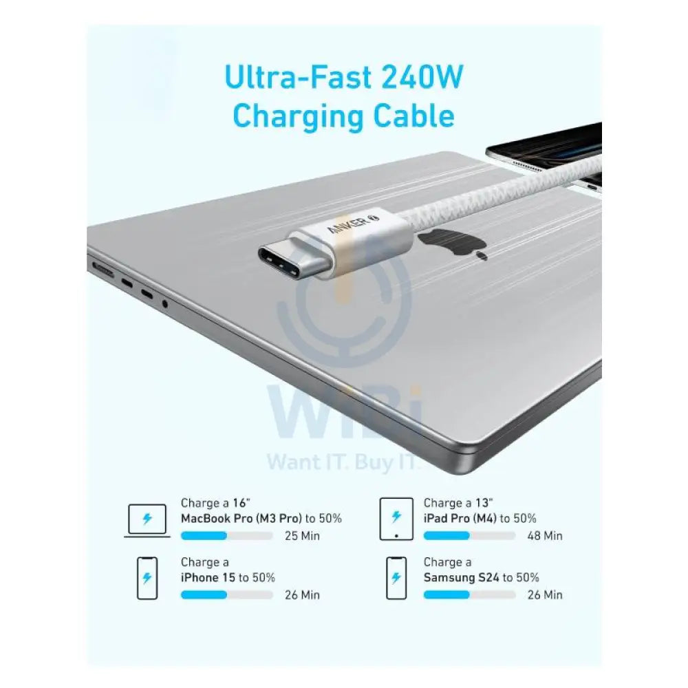 Anker Zolo USB-C to USB-C Braided Cable - 240W / 1.8 Meter / White Accessories > Cables & Converters > Cables