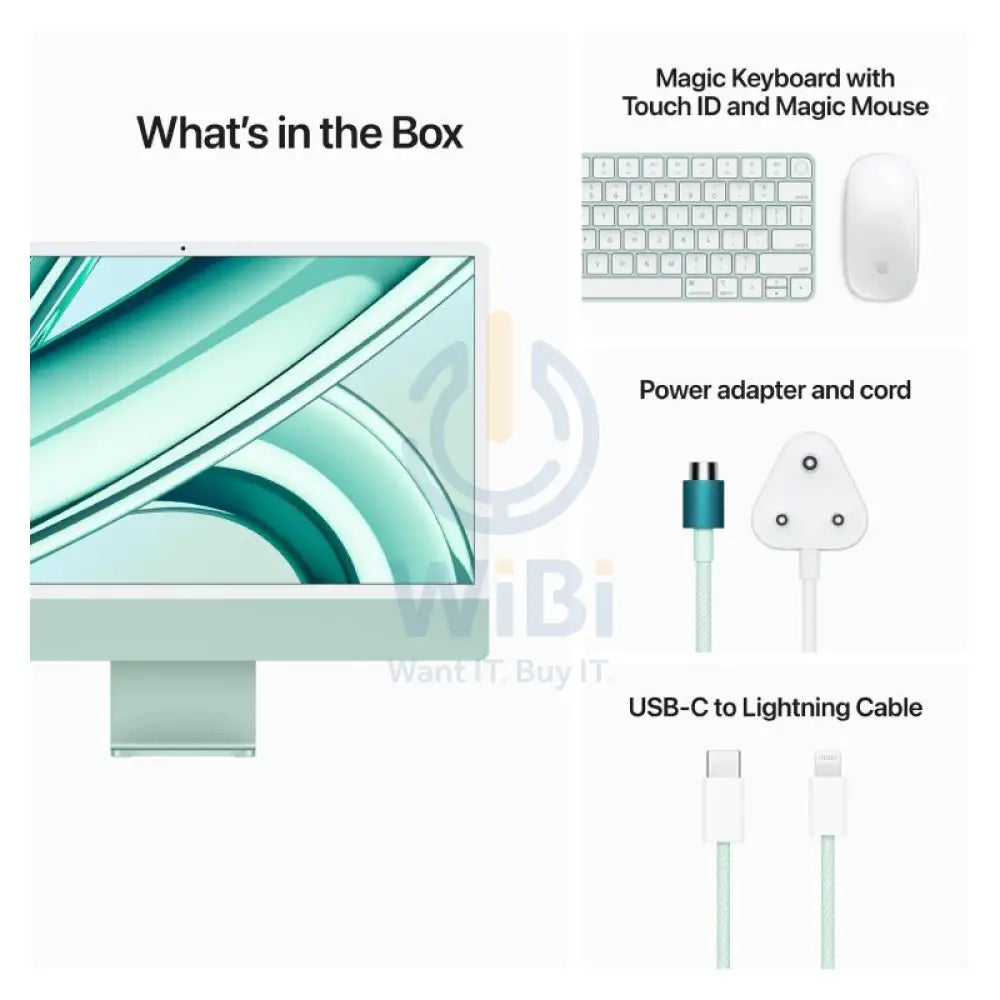 Apple iMac - 24’’ / M3 / 8-Core CPU / 10-Core GPU / 16 Core Neural Engine / 8GB RAM / 512GB SSD / Arb/Eng / Green / 1YW