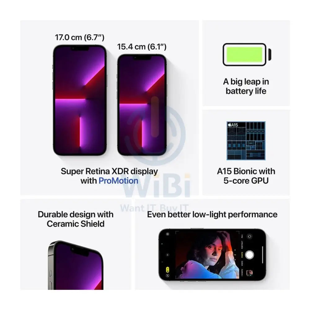 ابل ايفون 13 برو - 128 جيجابايت / 6.1" سوبر ريتينا XDR / واي-فاي / 5جي / جرافيت - هاتف