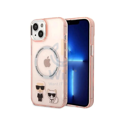 Apple iPhone 14 Plus- Pink Karl Lagerfeld Magsafe PC/TPU Case With Ring Accessories > Mobiles & Tablets > Mobiles