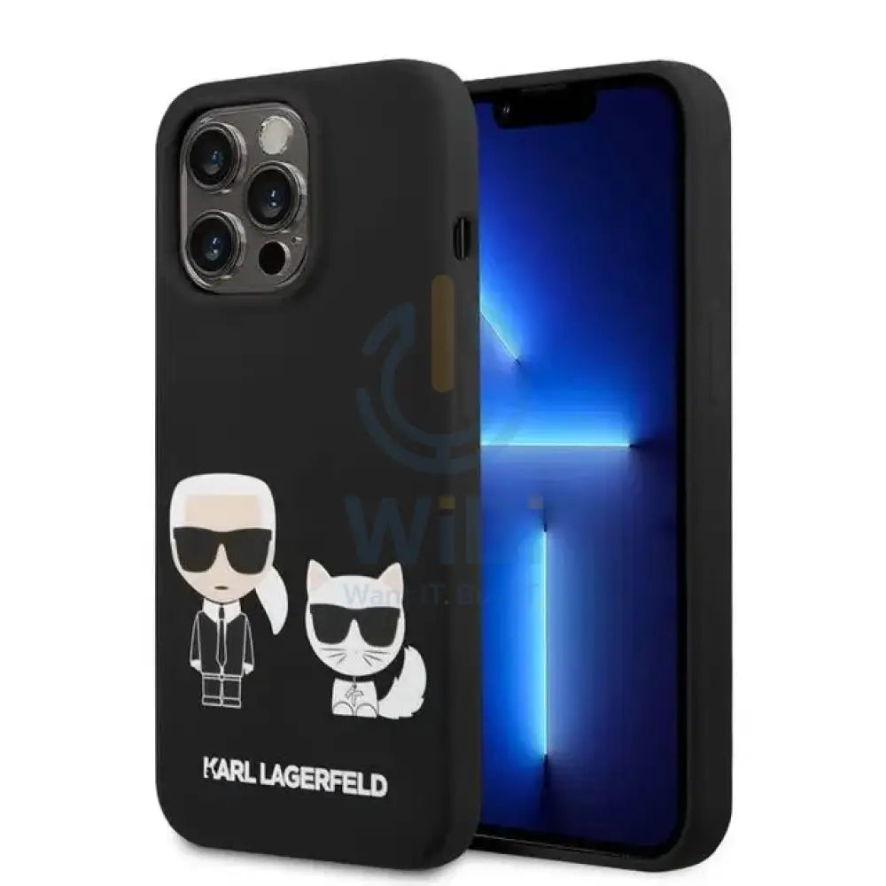 Apple iPhone 14 Pro - Black Karl Lagerfeld Magsafe Liquid Silicone Case With Karl & Choupette Body Accessories >