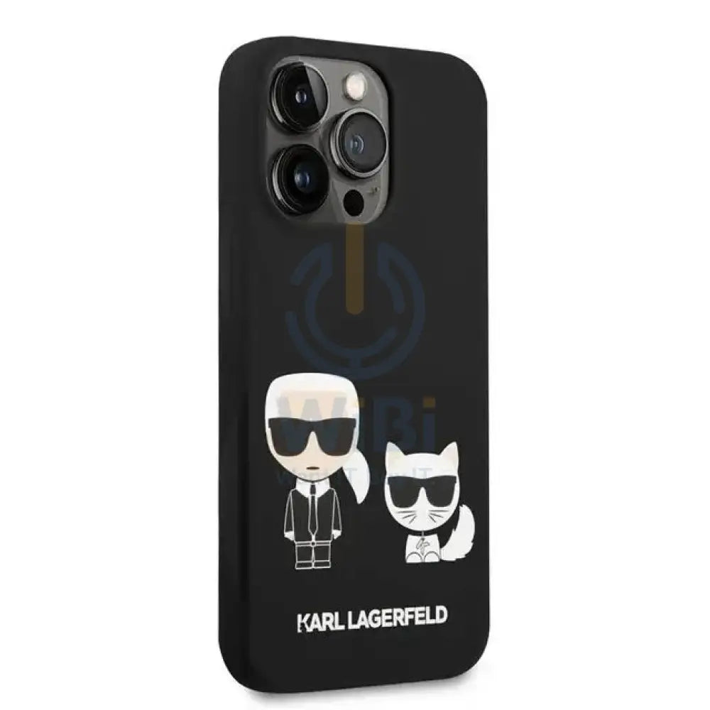 Apple iPhone 14 Pro - Black Karl Lagerfeld Magsafe Liquid Silicone Case With Karl & Choupette Body Accessories >