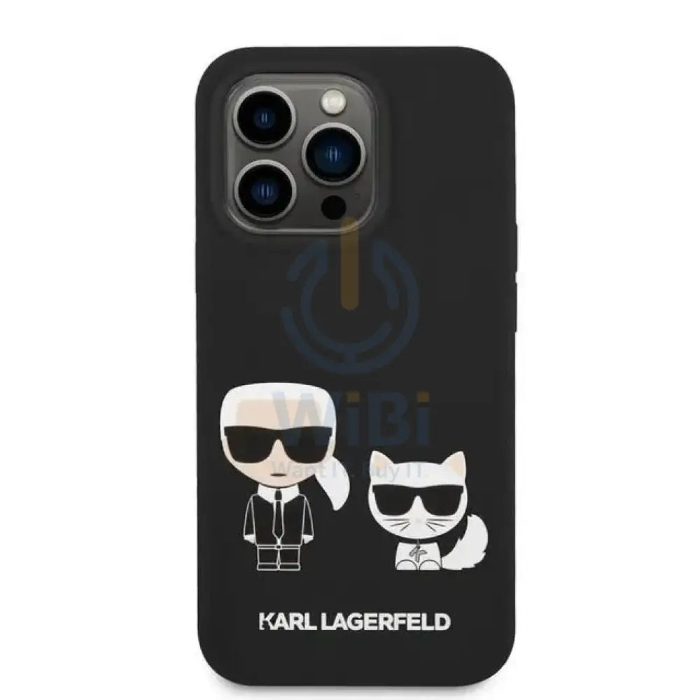 Apple iPhone 14 Pro - Black Karl Lagerfeld Magsafe Liquid Silicone Case With Karl & Choupette Body Accessories >