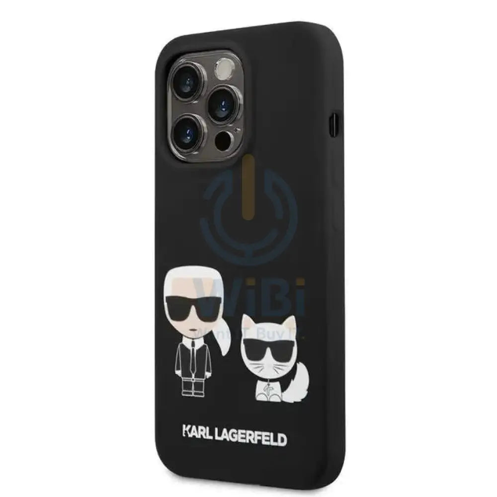 Apple iPhone 14 Pro - Black Karl Lagerfeld Magsafe Liquid Silicone Case With Karl & Choupette Body Accessories >