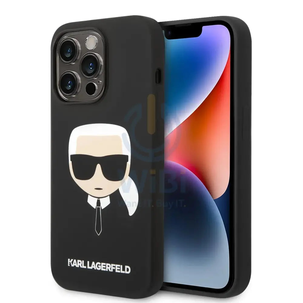 Apple iPhone 14 Pro - Black Karl Lagerfeld Silicone Pink Case Karl Head Logo Accessories > Mobiles & Tablets > Tablets