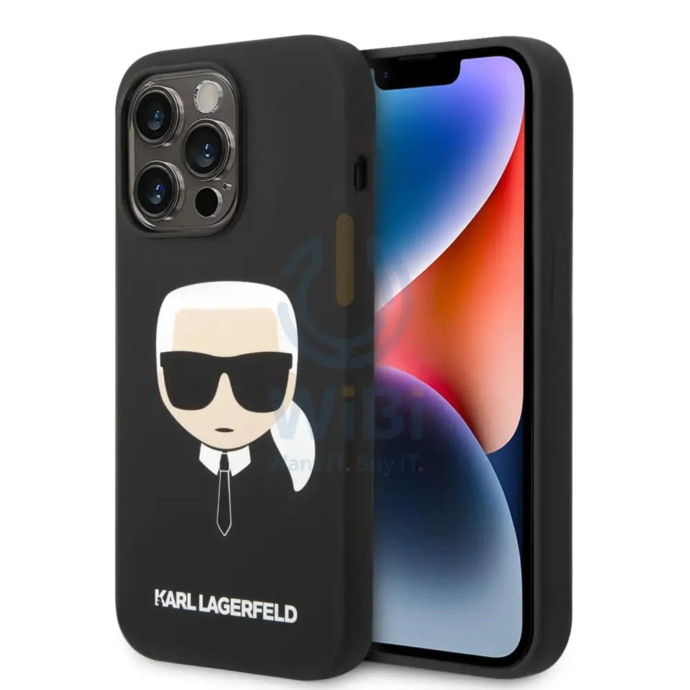 Apple iPhone 14 Pro Max - Black Karl Lagerfeld Silicone Pink Case Karl Head Logo Accessories > Mobiles & Tablets >