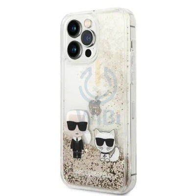 Apple iPhone 14 Pro Max - Gold Karl Lagerfeld Liquid Glitter Case and Karl and Choupette Head Accessories > Mobiles &