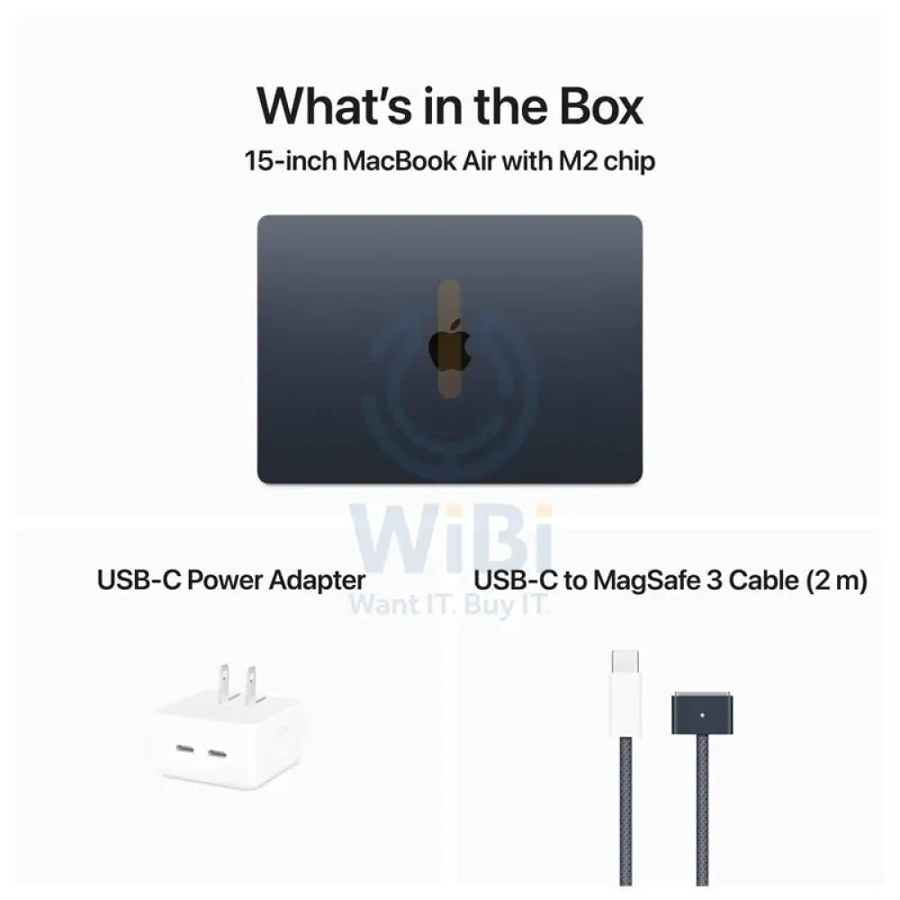 ابل ماك بوك اير - 15’’ / M2 /كور وحده المعالجة المركزية /كور GPU / 16 جيجابايت رام / 1 تيرابايت إس إس دي / Arb/Eng / ميدنايت / ضمان سنة لابتوبات