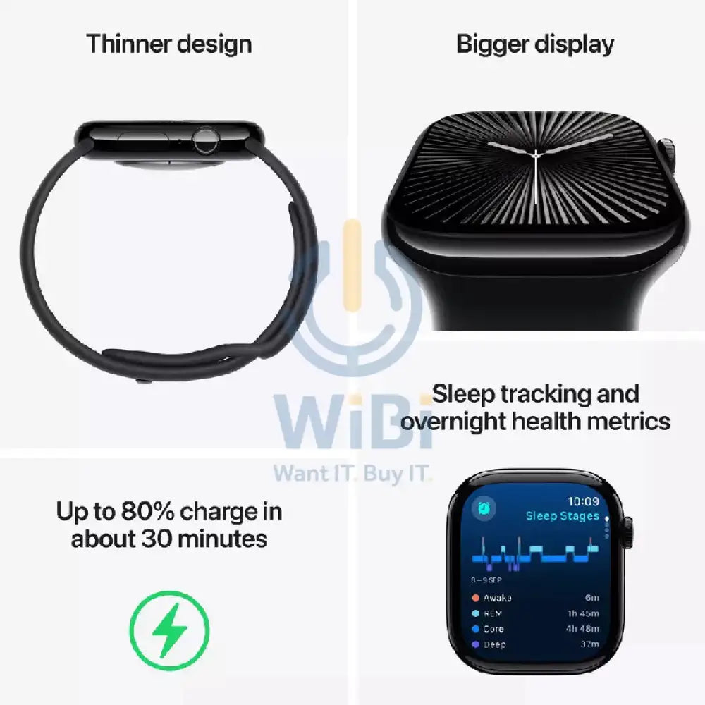 Apple Watch Series 10 with Sport Loop - LTPO OLED / 64GB / 42mm / Bluetooth / Wi-Fi / Cellular / Jet Black Smart Watches