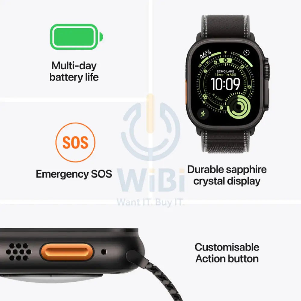 Apple Watch Ultra 3 - LTPO OLED / 64GB / 49mm / Bluetooth / Wi-Fi / Cellular / Large / Black Titanium Case with Black