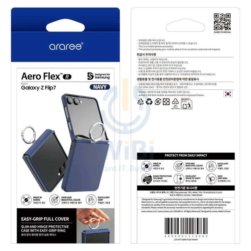 Araree Aero Flex Case With Finger Ring Holder - Samsung Galaxy Z Flip 7 / Navy Accessories > Mobiles & Tablets >