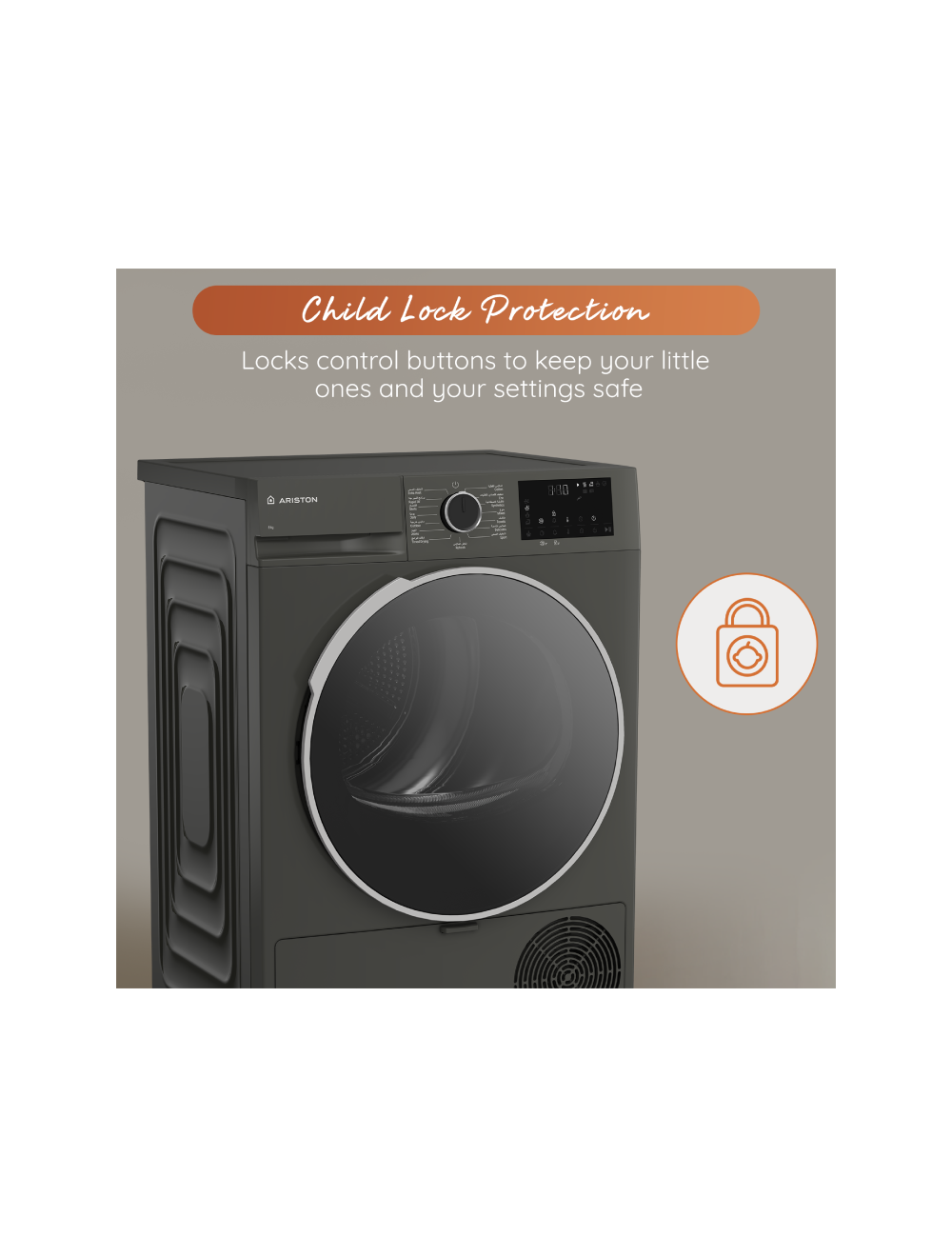 Ariston Condenser Dryer 8KG Galvanised Drum - Gray