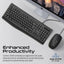 PROMATE ErgoComfort Wired Keyboard with Media Keys and 2400 DPI Mouse - Black