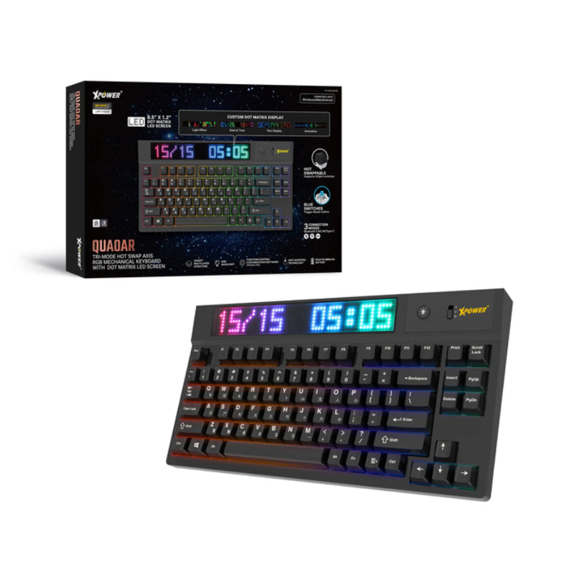 XPower Quaoar Tri-Mode Hot Swap Axis Mechanical Keyboard with LED Dot Matrix Screen