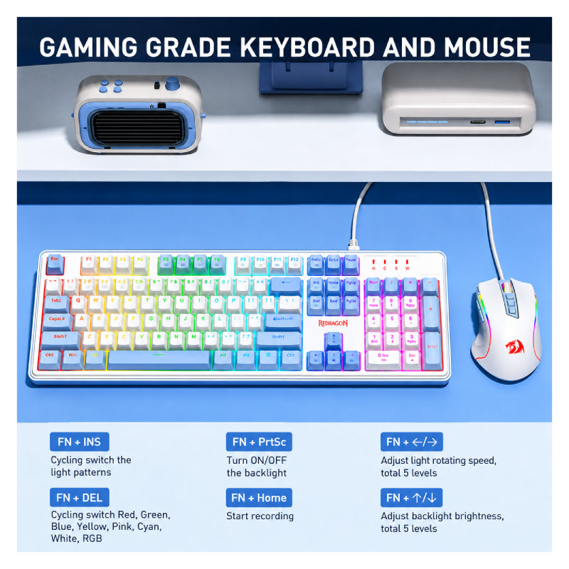 Redragon S139 The Perfect Gaming Combo (Mechanical Keyboard and Mouse Combo Set) - Wired / White/Blue