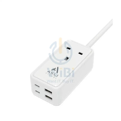 Asli Global GaN Power Strip Extension Cord - 65W / USB-A / USB-C / White Accessories > Power > Power Protection > Surge