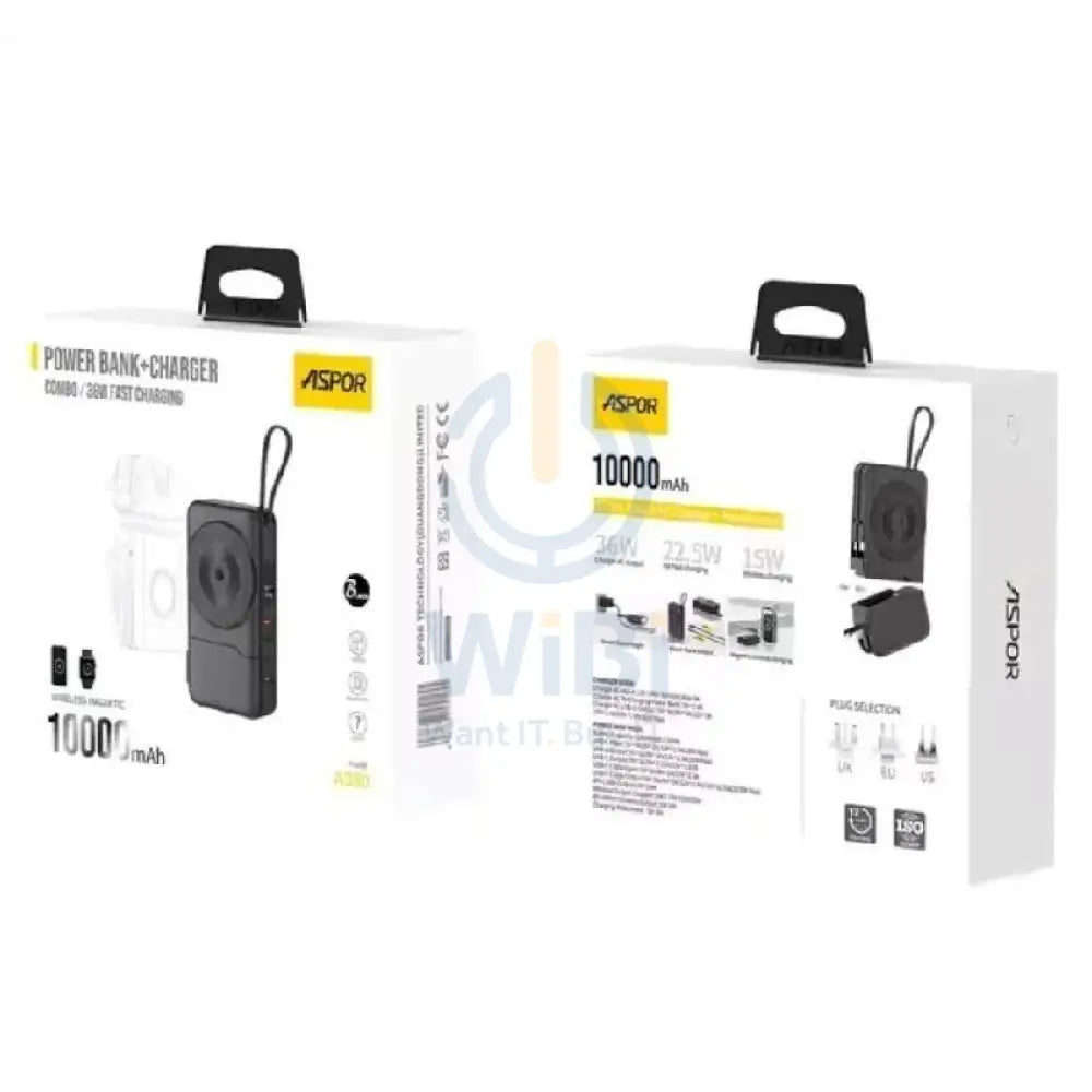 ASPOR A380 Power Bank and Charger - 10,000mAh / 35W / Black Accessories > Power Bank