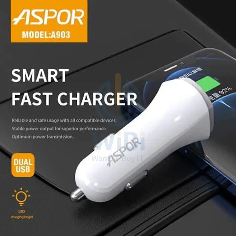 Aspor A903 2USB 3.4A Car Charger + Type C Cable Accessories > Power Adapters