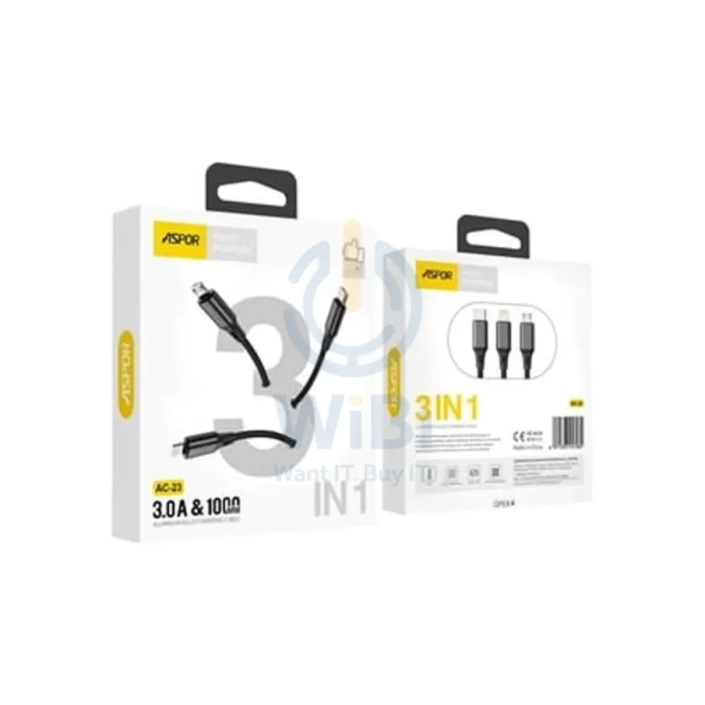 Aspor AC23 1M 3A 3in1 Data Cable Accessories > Cables & Converters > Cables