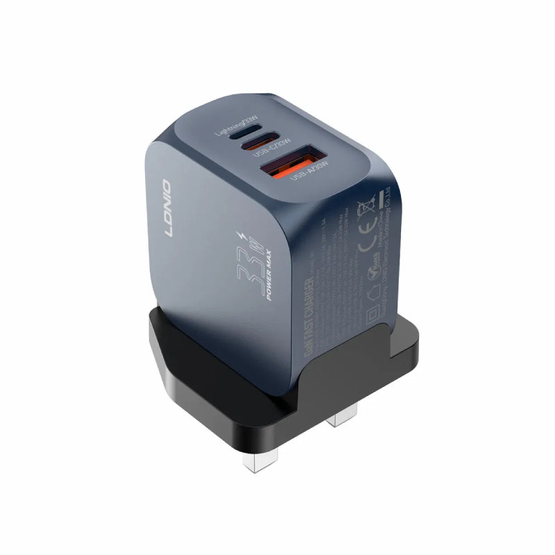 لدنيو منفذ  شاحن  33W / يو اس بي/ يو اس بي/ لايتننج  UK Plug