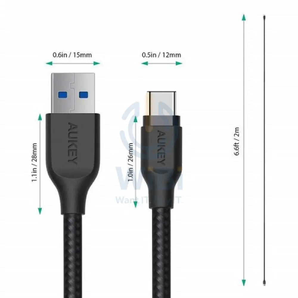 Aukey Braided Nylon USB 3.1 GEN1 to USB-C Cable (2m / 6.6ft) - Black Accessories > Cables & Converters > Cables