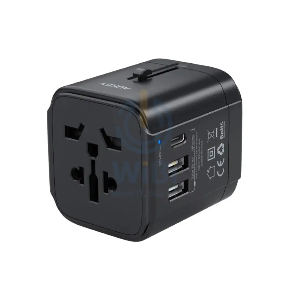 Aukey PA-TA01 Universal Travel Adapter With USB-C and USB-A Ports - Black Accessories > Power Adapters
