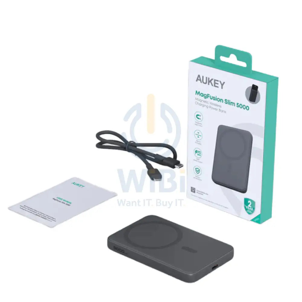 AUKEY PB MS03 MagFusion Slim Magnetic Wireless Charging Power Bank 15W / 5000mAh / USB C / Black Accessories > Power