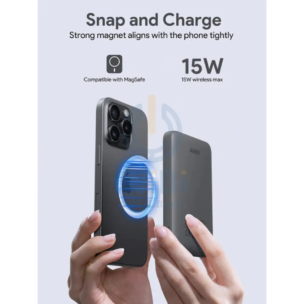 AUKEY PB MS03 MagFusion Slim Magnetic Wireless Charging Power Bank 15W / 5000mAh / USB C / Black Accessories > Power