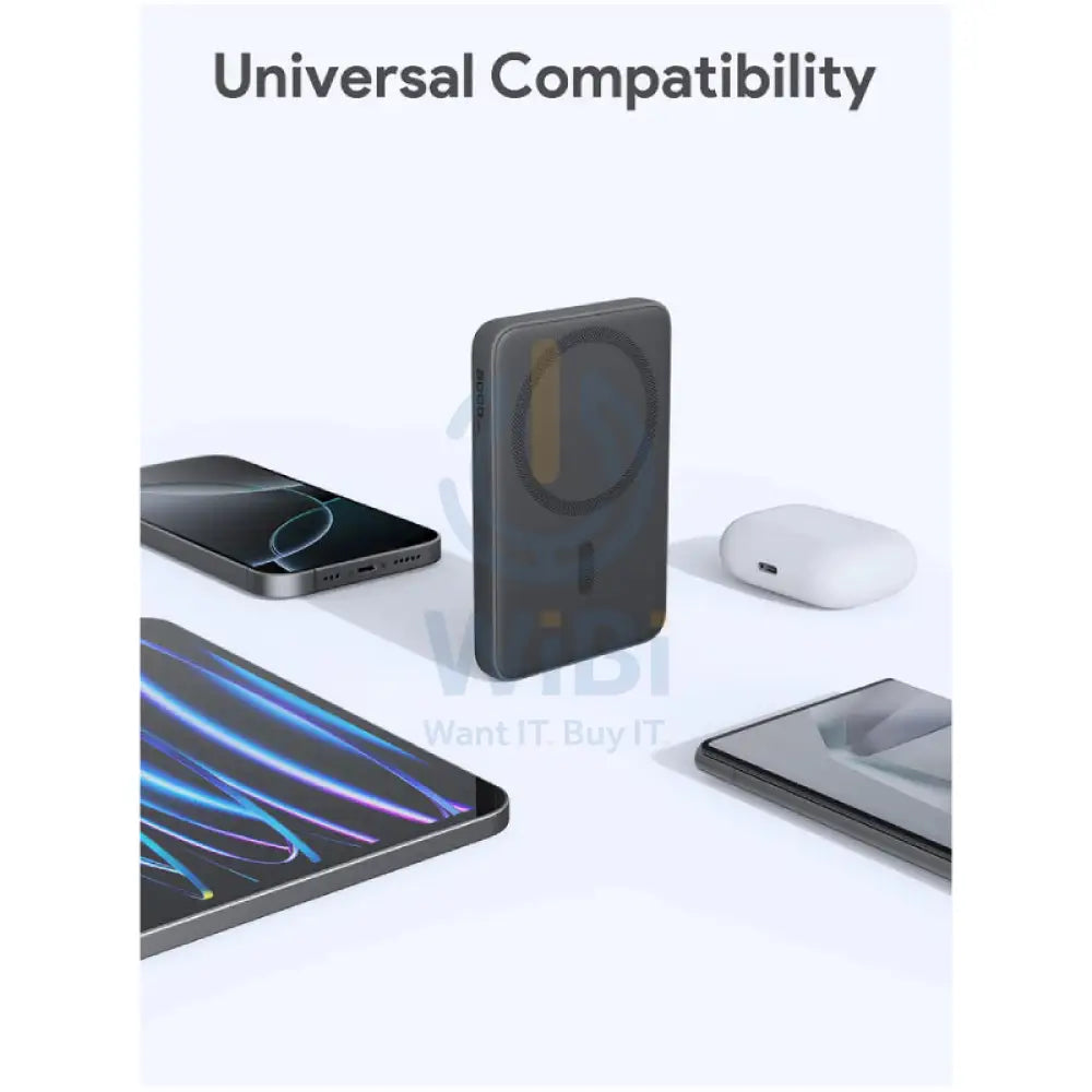 AUKEY PB MS03 MagFusion Slim Magnetic Wireless Charging Power Bank 15W / 5000mAh / USB C / Black Accessories > Power