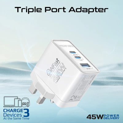 PROMATE PowerPort-45 Power Delivery GaNFast Charger - 45W / USB-C / USB-A / White