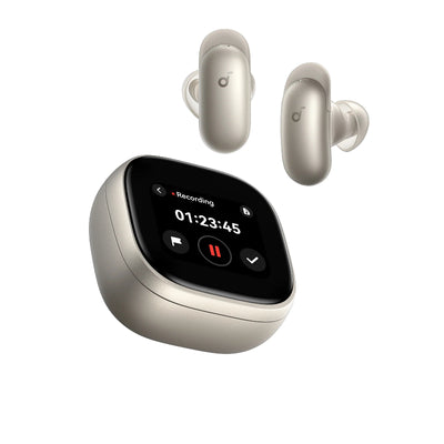 ماكس Soundcore Liberty 5 برو ماكس  مع حافظة  ذكي  مزودة بخاصية نوت مع حافظة  بلوتوث  لون تيتانيوم ذهبي