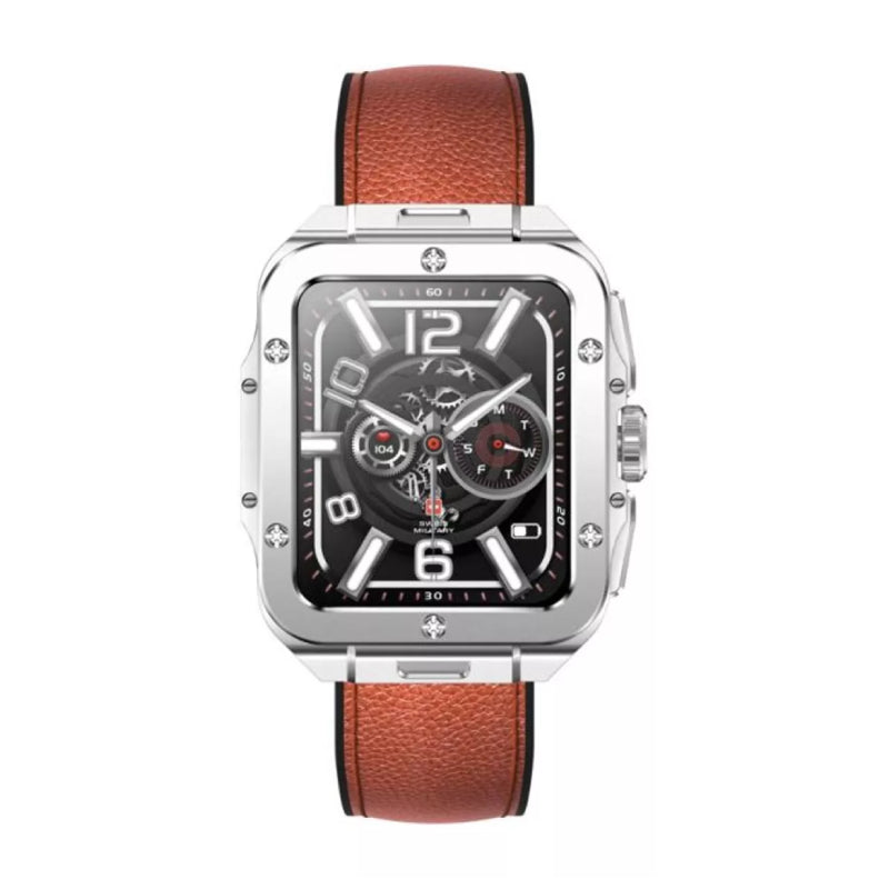 Swiss Military Smart Watch With Silver Frame and Brown leather Strap