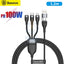 Baseus Flash Series Two-for-three Fast Charging Data Cable U+C to M+L+C - 1.2 Meters / 100W / Black