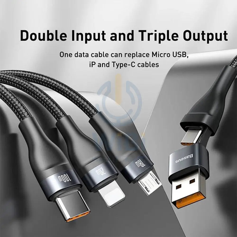 Baseus Flash Series Two-for-three Fast Charging Data Cable U+C to M+L+C - 1.2 Meters / 100W / Black