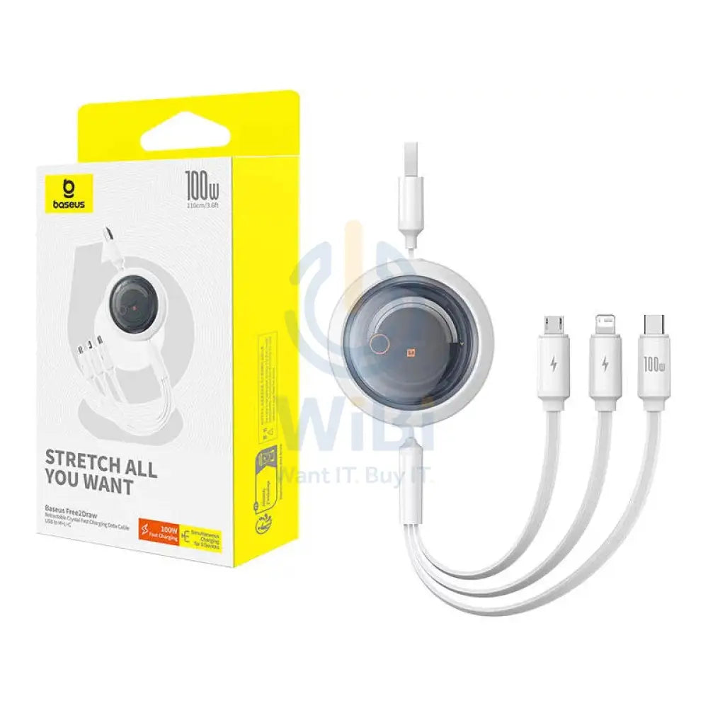 باسيوس شحن كابل  يو اس بي/ مايكرو يو اس بي  لايتننج  100 واط / 1.1 متر  أبيض اكسسوارات  كبلات