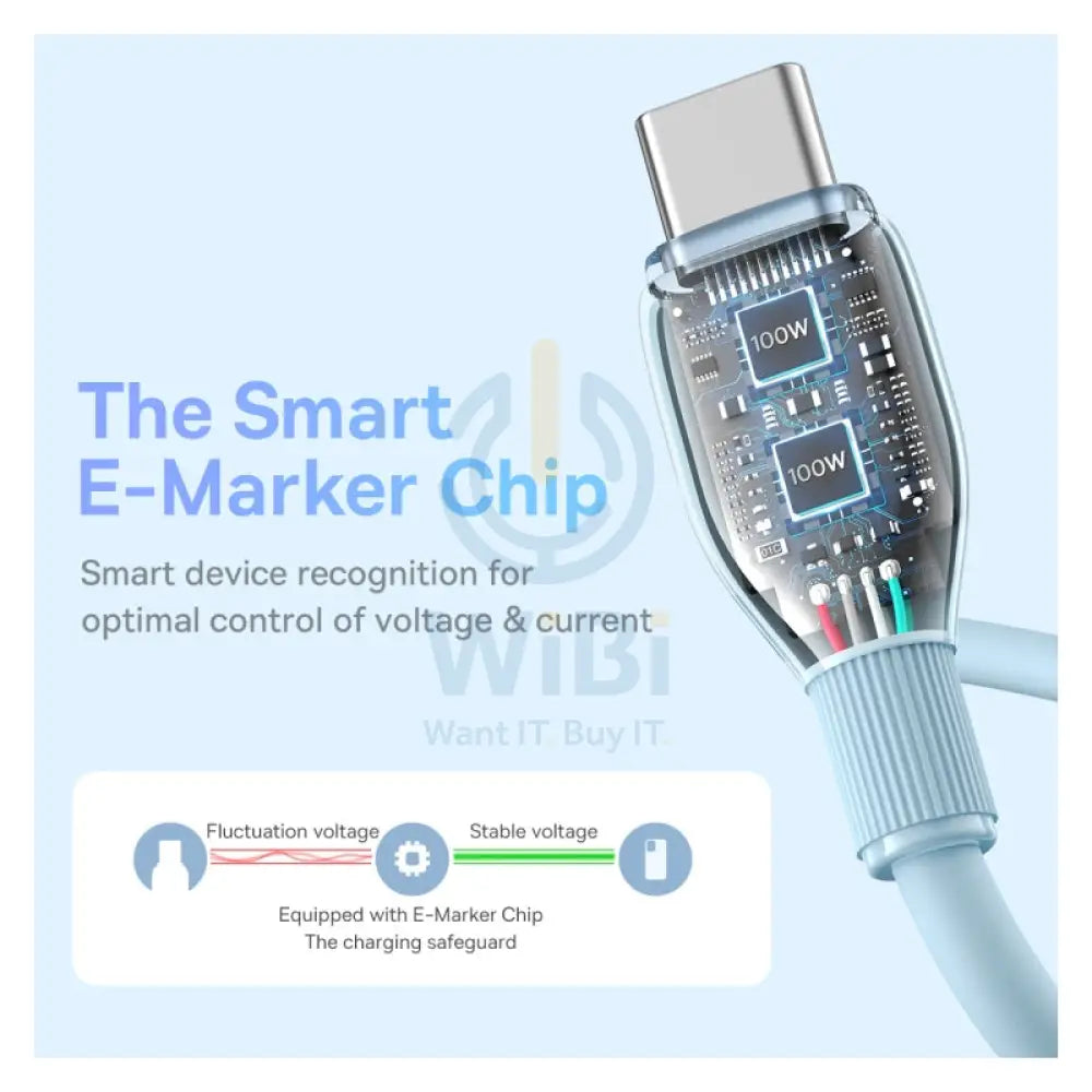 Baseus Pudding Series Fast Charging Cable - Type-C / 1.2 Meter / 100W / Galaxy Blue Accessories > Cables & Converters >