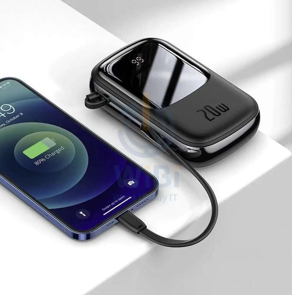 Baseus Q Pow Digital Display Power Bank with Lightning iphone Cable - 3A / 20000mAh / Black Accessories > Power Bank